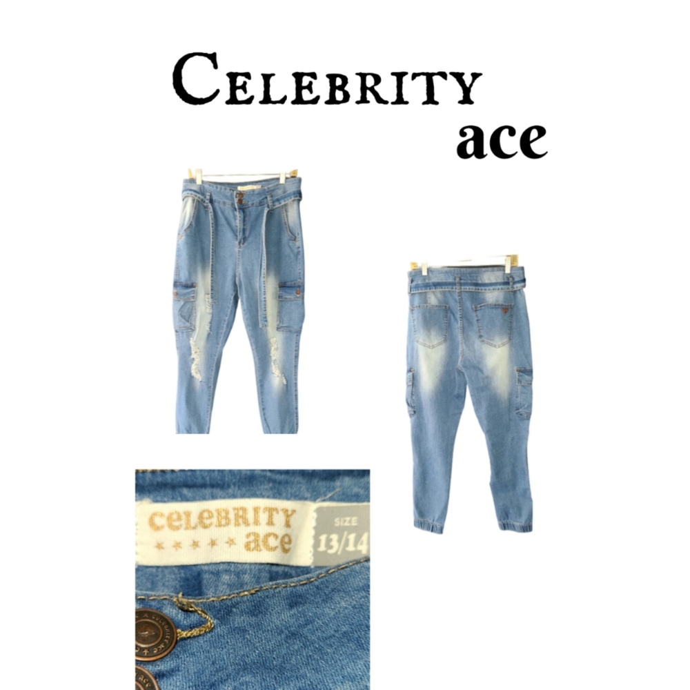 CELEBRITY ace JEANS  DISTRESSED/DESTROYED ANKLE JEANS SIZE 13/14